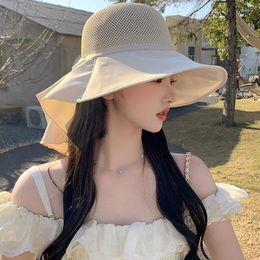 Wide Brim Hats Women Summer Sunscreen Cap Breathable Large Bucket Hat With Shawl Beach Travel Mesh Top Sun Protection Neck Protector