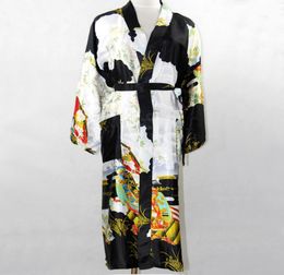 Whole Promotion Black Silk Long Robe Chinese Vintage Women Rayon Nightwear Kimono Yukata Bath Gown Plus Size S M L XL XXL XXX4841459