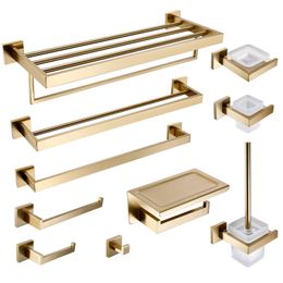 Luxury Gold Brushed Wall Mount Stainless Steel Clothe Hook Black Toilet Paper Holder Towel Bar Bathroom Decoration Accessories 231222