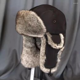 Berets Autumn Winter Men Women's Cotton Cap Thermal Ear Skiing Motorcycle Cold-proof Hat Kids Faux Fur TB1743