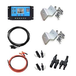 Accessories Solar Panel System Accessories Set 10A/20A/30A 12V 24V PWM Charge Controller+Battery Connexion Cable+PV Connector+Bracket