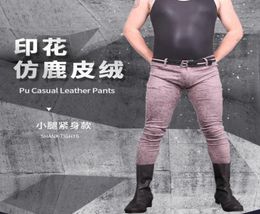 Men039s Pants Men Sexy Faux Leather Velvet Trousers Slim Tight Casual High Stretchy Stylish3504526