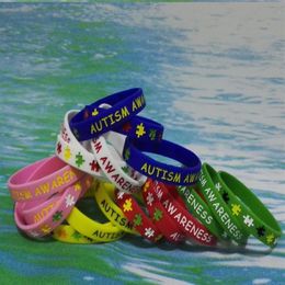 100PCS High Quality AUTISM Debossed And Ink Filled Stock rubber silicone Bracelets wristbands for promotional gifts SS001222O
