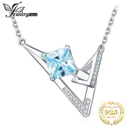 Necklaces JewelryPalace New Geometric 1.8ct Princess Cut Blue Gemstone 925 Sterling Silver Pendant Necklace for Woman Fine Jewellery 45cm