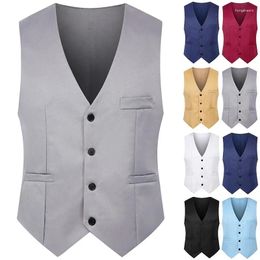 Men's Vests Mens Suit Vest Solid Color Slim Fit Business Office Classic Waistcoat Wedding Formal Dress