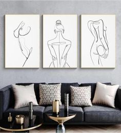 Woman Body One Line Drawing Canvas Painting Abstract Female Figure Art Prints Nordic Minimalist Poster Bedroom Wall Decor Painting1861833