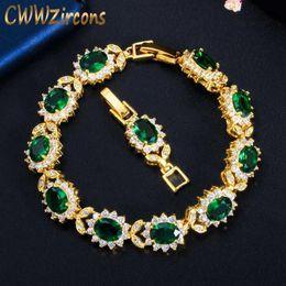 Oval Green Cubic Zirconia Stone Yellow Gold Leaf Bracelet Bangle for Women African Dubai Bridal Party Jewellery CB205 210714287f