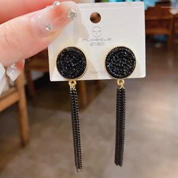Dangle Earrings 2023 Black Metal Long Tassel Chain For Women Vintage Crystal Drop Earing Jewellery