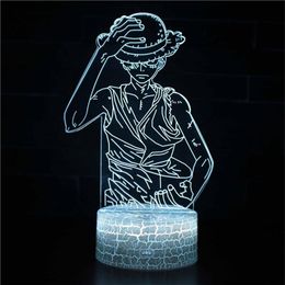 Night Light for Kids One Piece Monkey D Luffy 3D Night Light Porpoise Bedside Lamp 7 Color Changing Xmas Halloween Birthday Gift f246r