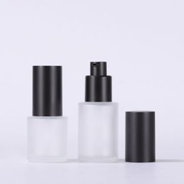 Straight Shoulder Transparent 20-120ml Frosted Emulsion Bottle With Black Cap