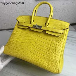Designers Handbags Bags Handmade Crocodile Leather Womens 25 Matte Mist Amber Yellow High End Large Capacity