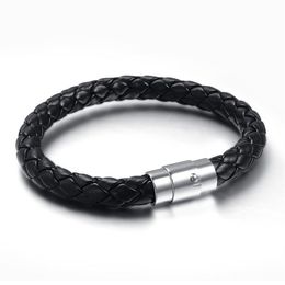 Stainless Steel Bangle Men Leather Cord Bracelet&Bangle Black Colour Leather Bracelet For Men Wristband Rope Jewelry294e