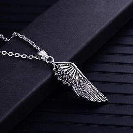 Long Necklace Men Wing Pendants Stainless Steel Gifts For Accessories Feather Chain Fashion Punk Jewelry Whole Pendant Necklac297Z