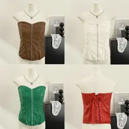 Women's Tanks Leather Fashion Tops 2023 Women Zipper Strapless Sexy Y2k Tank Top Binder Chest Camisole Femmes Cami Wrapping Dropship