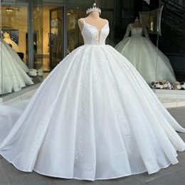 Потрясающий мобр 2024 Роскошные спагетти ремни из бусинки рукавицы для бального платья Свадебное платье белое великолепные бусы кружев