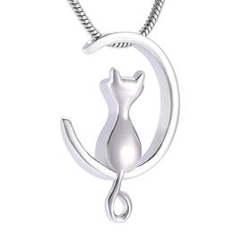 IJD10014 Moon & Cat Stainless Stee Cremation Jewelry For Pet Memorial Urns Necklace Hold Ashes Keepsake Locket Jewelry254b