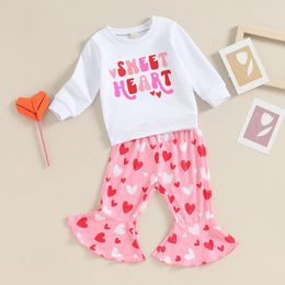 Clothing Sets Toddler Girls Valentine S Day Outfits Long Sleeve Letter Print Sweatshirt Flare Pants Set Fall Winter Clothes