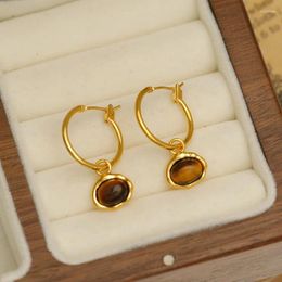 Hoop Earrings Bohemian Handmade Natural Stone For Women 18 K Golden Color Stainless Steel Circle Huggie Hoops Jewelry Bijoux