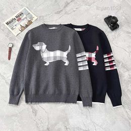 Autumn and Winter New TB Correct Version Dog Pattern Yarn Woven Round Neck Sweater Men's and Women's Same Style Japanese and Korean Fashion Knitwear