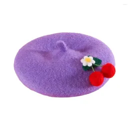 Dog Apparel Pet Hat For Winter Warm Cherry Felt Beret Cute Wool Painter Cats Dogs Adjustable Buckle