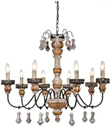 Chandeliers 6 Lights Candle Chandelier Light Fixtures Ceiling Hanging Farmhouse For Dining Room Wood American Retro Solid