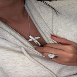 Luxury 925 Sterling Silver Exquisite Bible Jesus Cross Pendant Necklace for Women Men Crucifix Charm Simulated Diamond Jewelry223U