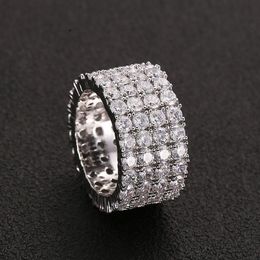 13mm Size 6-12 4 Rows Tennis Ring Copper Gold Silver Cubic Zircon Iced Out Rings Hip Hop Jewelry252i