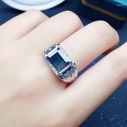 Cluster Rings Men Ring Natural Real Black Sapphire Rectangle 925 Sterling Silver 8 10mm 3ct Gemstone Per Jewellery Fine X22157