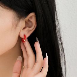 Hoop Earrings Cute Red Enamel For Women C Shape Round Korean Style Jewellery Gift Y2K Accessories