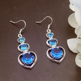 Dangle Earrings Hermosa Glowing Shiny Ocean BlueTopaz Silver Colour For Women Fashion Jewellery 1 3/4 Inch ME011
