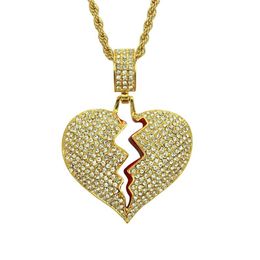 iced out pendant mens gold chain pendants men hip hop chains Necklace for Male Heart Broken Designer Jewelry304R