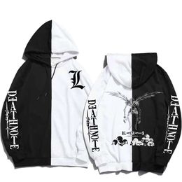 Anime Hip Hop Streetwear Men Women Haruku Graphic Hoodie Vintage Death Note Patchwork Oversized Sweatshirt