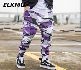 Military Camouflage Cargo Pants Men Joggers Streetwear Pencil Pant Hip Hop Camo Tactical Trousers Purple Iron Chain HE192 Men0393084607