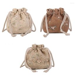 Shopping Bags 63HC Small Shoulder Bag Woven Lace Straw Drawstring Handbag For Summer Camping
