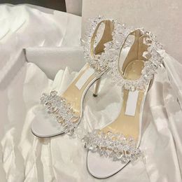 Sandals 2023 Open Toe Crystal Strap Women's Stiletto Wedding Shoes Fairy Style Ladies Banquet High Heels