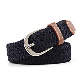 Belts Men Women Casual Knitted Pin Buckle Belt Woven Canvas Elastic Stretch Plain Webbing 2021 Fashion 100-120cm231N