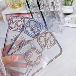 Luxury Diamond Glitter Plating Clear Phone Case For iPhone 11 13 12 14 15 Pro Max Plus Cases Transparent Shockproof Soft Cover 100pcs