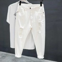 Men's Jeans 2023 New Men White Jeans Fashion Ripped Hole Slim Stretch Ankle-length Harem Pants Comfortable Male Streetwear Denim Trousers J231222