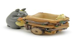 Cartoon Cart Totoro Flower Pot Resin Arts And Crafts Green Plant Container Desktop Place Adorn Home Gardening Furnishing Article Y6002610