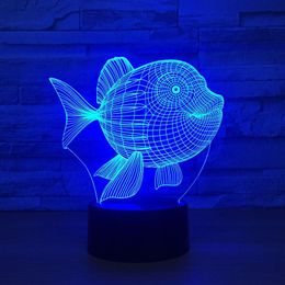 3D USB Powered Night Light Fish 3D LED Night Light 7 Color Touch Switch Led Lights Plastic Lampshape Atmosphere Novelty Lighting230s