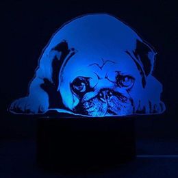 3D Cute Pug Dog Night Light Touch Table Desk Optical Illusion Lamps 7 Color Changing Lights Home Decoration Xmas Birthday Gift235x