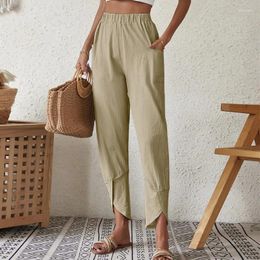 Women's Pants Women Cotton Linen Harem Summer Casual Loose High Waist Pocket Trousers Female Vintage Ankle-Length Wide Leg