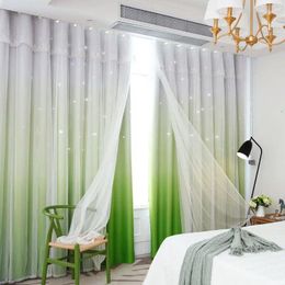 Curtain Double Hollow Star Shade Insulation Bedroom Balcony Romantic Princess Style Colour Gradient Gauze