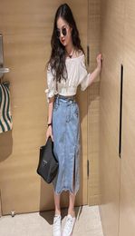 Clothing Sets Teen Girls Denim Skirts Clothes Set Summer Shouldless White Shirt Fashion Outfits For Size 8 10 12 13 14 GirlClothin3608810