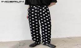 Men Casual Pants Fashion Polka Dot Printed Trousers INCERUN Spring Buttons Straight Bottoms Male Leisure Zipper Patalones S5XL Me5899316
