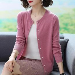 Dresses Fashion Korean Knitting Cardigans Women Solid elegant long sleeve Oneck slim sweater Single Breasted Casual allmatch jacket