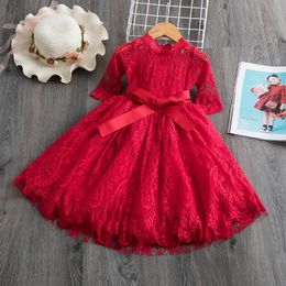 Dresses Girl's Dresses Red Girls For Kids Christmas Princess Lace Embroidery Birthday Wedding Party Vestidos Children Autumn Clothing 2211