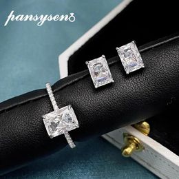 Necklaces PANSYSEN 18K White Gold Colour Wedding Created Moissanite Diamond Earrings Ring Jewellery Sets Solid Silver 925 Fine Jewellery Gifts