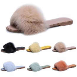 Designer fur household cotton slippers for women fashion pink yellow black white blue sandals womens outdoor winter Scuffs