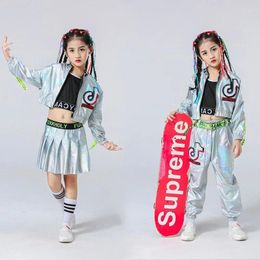 Stage Wear Kid Catwalk Dance Costume Children Performance Clothes Boy Hip-hop Set Girl Silver Colour Jazz Cool Rave Outfits